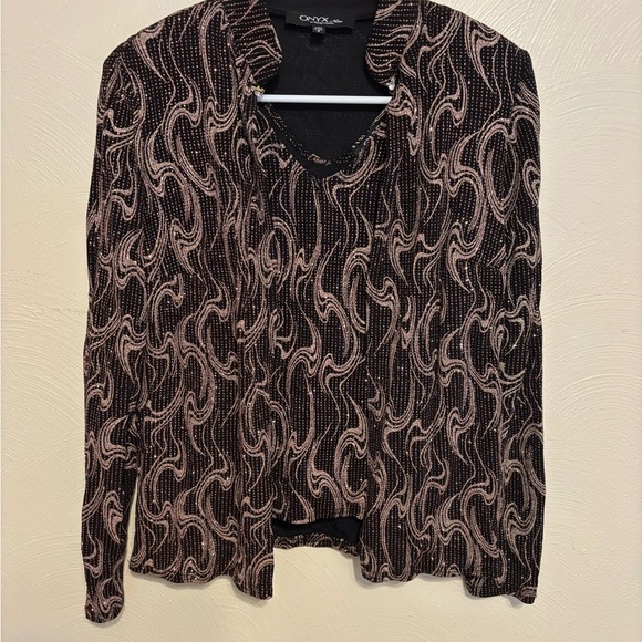 Onyx Nite Tops - ONYX Nite Metallic Swirl Illusion Evening Top Size Small